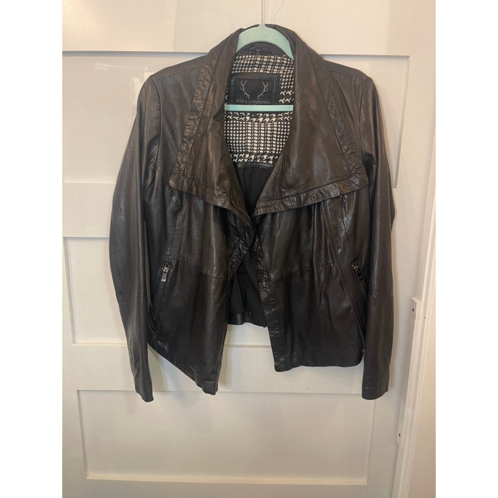 BOD & CHRISTENSEN Genuine Leather Jacket Women’s S Black Waterfall Moto Style - Picture 3 of 11
